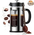 French Press Coffee Maker 34oz, Heat Resistant Thickened Glass Stainless Steel Brewer, Easy to Clean, 4-Level Filtration, Cold Brew Cafe/Tea Pot for Kitchen Camping Travel, Gifts, Bar