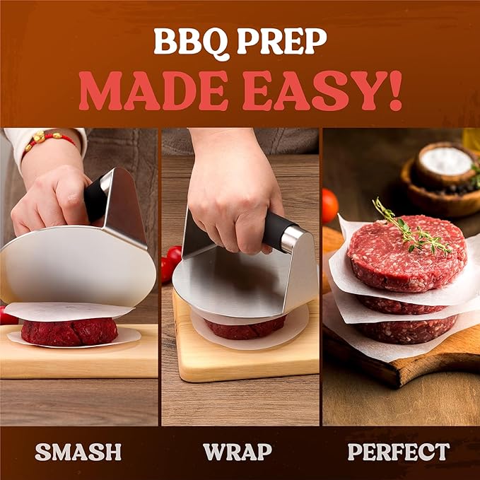 Pisol Smash Burger Press, Hamburger Smasher Tool for Griddle, Stainless Steel Ham Patty Press with Anti-Scald Handle, 5.5" Non Stick Grill Press for Smashburger, Bacon, Ground Beef, Meat, Sausage