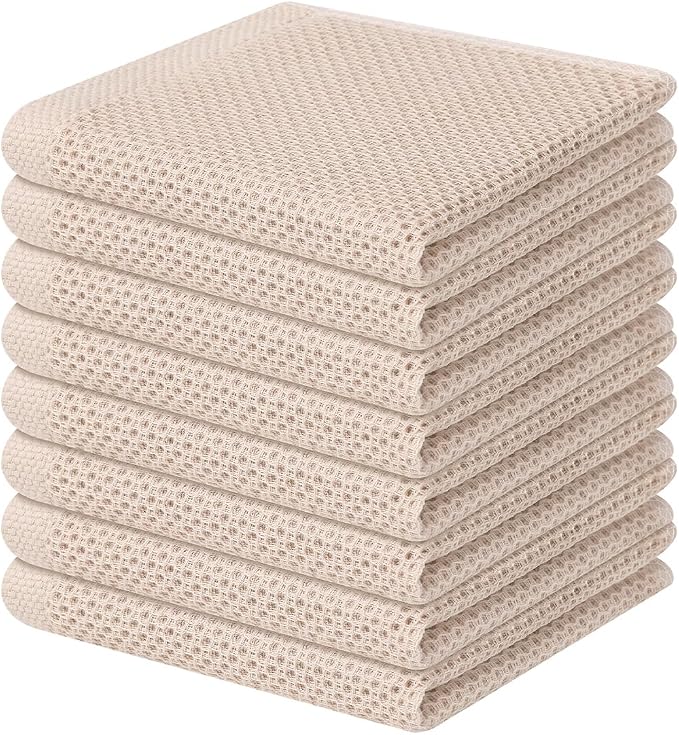 Homaxy 100% Cotton Waffle Weave Kitchen Dish Cloths 8-Pack, Beige | 12 x 12 Inches, Ultra Soft Absorbent Dish Towels, Quick Drying Dish Rags with Hanging Loop
