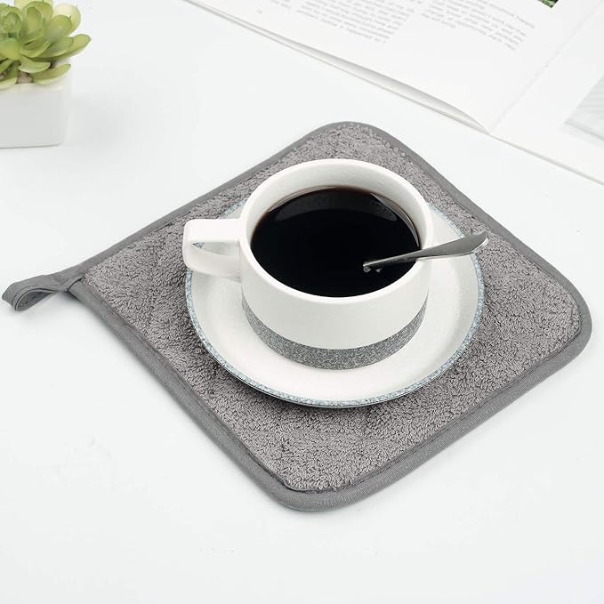 Pot Holders for Kitchen, 100% Cotton Terry Pot Holder Set of 5, Heat Resistant Hot Pads for Cooking, Baking, Hot Dishes and Countertop Protection,Grey