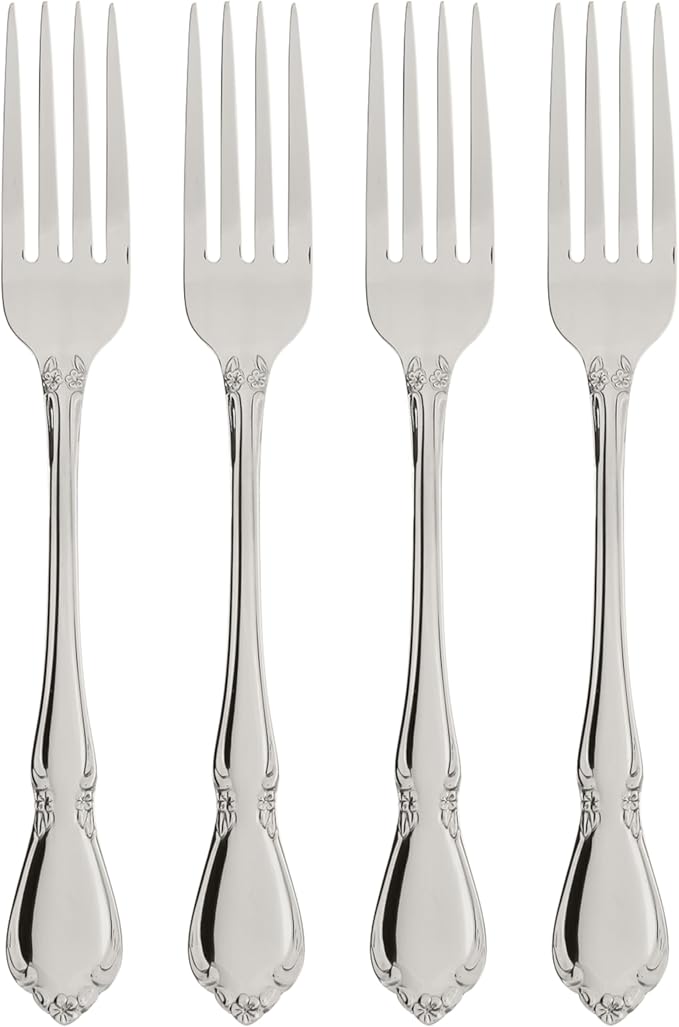 Oneida Chateau Dinner Forks Silverware Set for 4, Flatware | mirror finish, dishwasher safe | cutlery set for kitchen and dining, utensil set, heavy duty, kitchen essentials