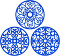 3PCS Heat Resistant Silicone Trivet Mats for Hot Dishes, Blue | Flexible, Non-Slip, Modern Kitchen Trivets Protects Table & Countertop, For Teapots Pans Bowls, Daily Kitchen Use