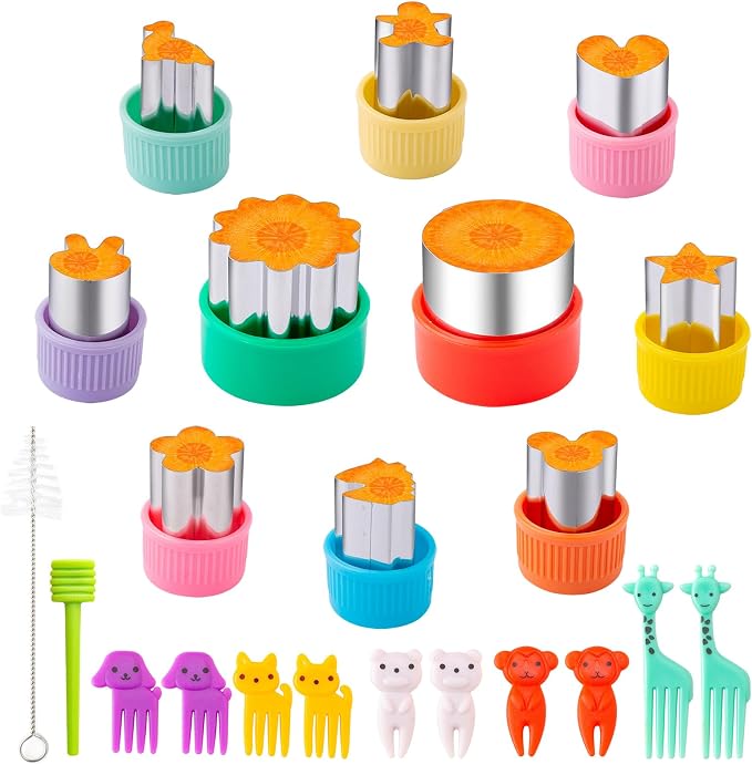 Fruit Cutters Shapes for Kids 22 Pcs, Mini Cookie Cutters Set, Vegetable Cutter with Food Picks | Mini Cookie Cutters Set, Stainless Steel & PP Plastic, Vegetable Cutter with Food Picks
