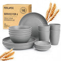 Kids Wheat Straw Dinnerware Sets for 4, 16 Piece Unbreakable Dinnerware Set, Kids Plates and Bowls Sets, Kitchen Plates and Bowls Set, Lightweight Dish Set for Party, Camping，RV - Grey