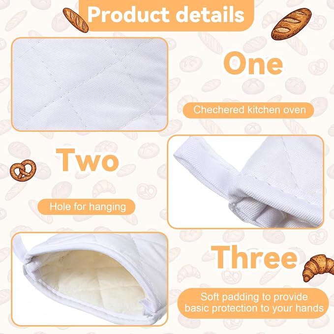 Geyoga 18 Pairs Oven Mitts Heat Resistant Kitchen Long Oven Gloves Mitts Thick Cotton Winter Quilted Baking Flexible Glove Bulk for Cooking BBQ Picnic Kitchen Grilling 10.6 Inch(White)