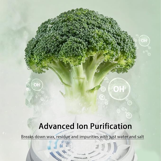 Fruit and Vegetable Washing Machine with Advanced Ion Purification,Deeply Removes Wax, Impurities & Surface Residues from Fruits, Meat, Veggies - Ideal for Home Kitchen, RV, Camping & Travel.