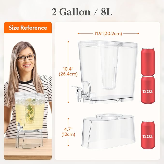 Lifewit 2 Gal Drink Dispenser with Fruit Infuser & Leak-Proof Spigot, 2 Pcs | BPA-free Plastic Beverage Container with Stand, Large Capacity for Lemonade Stand & Mimosa bar, Pitcher for Juice, Tea, Soda