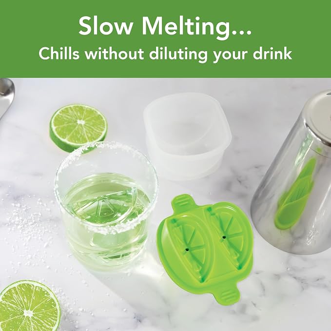 Tovolo Lime Wedge Ice Mold 2 Pack Fun Cocktail Ice Molds for Whiskey, Fruit Ice Wedge Mold Perfect for Cocktails Mocktails Summer Lemonade, Slow Melting BPA Free Silicone Ice Wedge Molds Lime Green