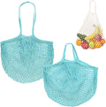 M METERXITY 2-Pack Cotton Mesh Bag, Reusable Washable Mesh Net String Grocery Bags, Reusable Produce Bags with Handle, Net Tote Bag for Fruits Shopping [Blue-Green, Long&Short Handle]