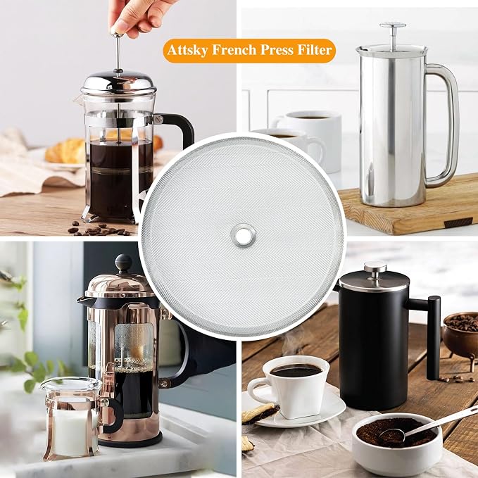8 Pieces French Press Replacement Filters 3.2 Inch Stainless Steel Mesh, French Press Filters Replacement Screen for 21oz/3.15 Inch Wide French Press Coffee Press
