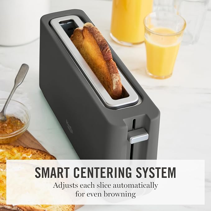 Martha Stewart 2 Slice Long Slot Toaster, Extra Wide, Caviar Gray | 10 Shade Settings, 10” Wide Slot, Sourdough, Bagels, Artisan Bread & Waffles, Smart Centering, Removable Crumb Tray