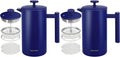 Secura French Press Coffee Maker, 304 Grade Stainless Steel Insulated Coffee Press with 2 Extra Screens, 34oz (1 Litre), Blue (Pack of 2)