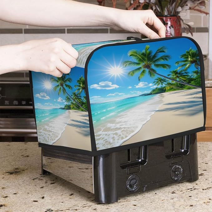 4 Slice Toaster Cover Palm Beach Coastal Ocean Toaster Covers Four Slice Wide Slot Waterproof and Dustproof Covers for Wide Slot Toasters and Small Appliances Kitchen Decor Gifts