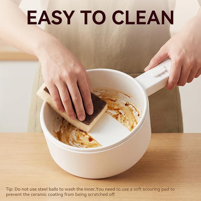 Electric Hot Pot, 1.5L Mini Electric Pot with Ceramic Non-stick Coating | Dual Power Control Electric Pot for Cookin Steak, Egg, Fried Rice, Soup,Ramen Cooker for Dorm, Travel, Camping, RV