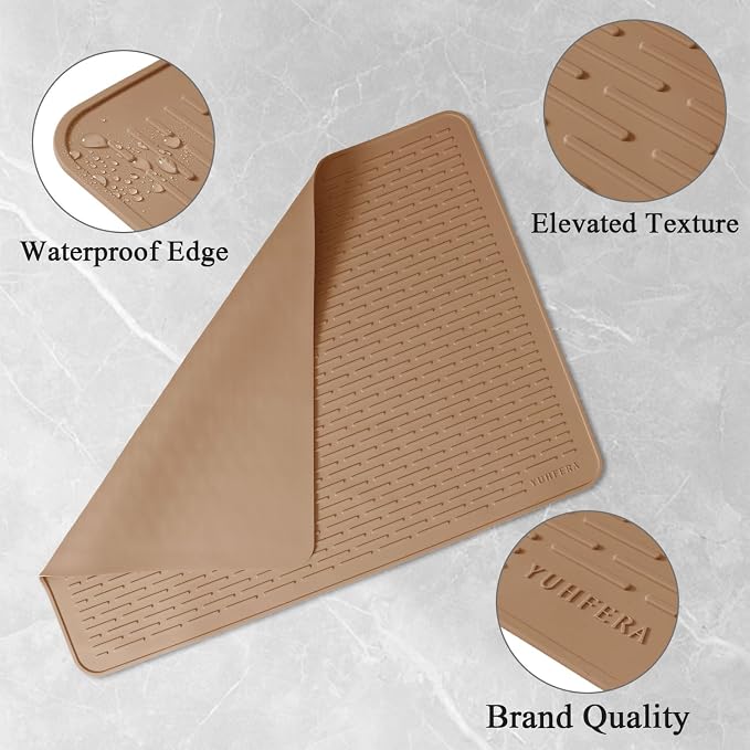 YUHFERA Stove Top Cover for Electric Stove - Silicone Stove Mat for Glass Top, Glass Cooktop Protector, XL Dish Drying Mats For Kitchen,Oven Covers for Electric Stove (Caramel,28 x 20)
