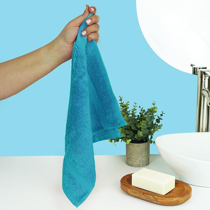 Chakir Turkish Linens Personalized 3 Piece Towel Set, 100% Cotton Luxury Turkish Towels for Bathroom, Soft Absorbent Towel Set with Bath Towel Hand Towel and Washcloth, Aqua
