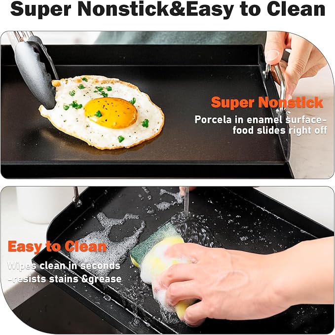 QuliMetal 17 x 13 Inch Cast Iron NanoCeramic Griddle for Gas Grills | Pre-seasoned flat-top griddle with nano ceramic nonstick coating for gas grills, charcoal grills and stove tops