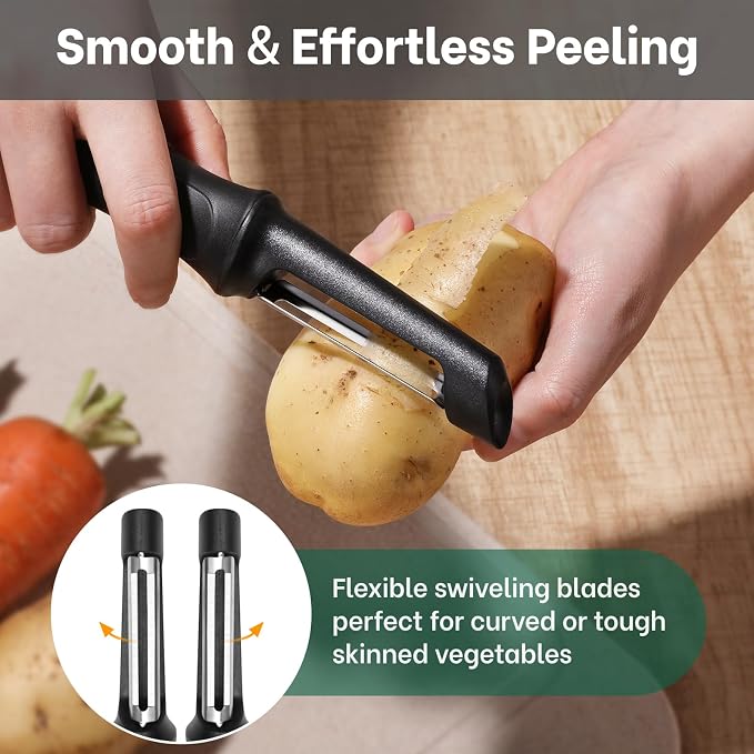 Beneno Swivel Vegetable Peeler, Smooth Peeling Potato Peeler (2, Black) | Razor-Sharp Stainless Steel Blade, Ergonomic Non-Slip Grip, Built-In Potato Eye Remover, Durable Design for Fruits & Veggies