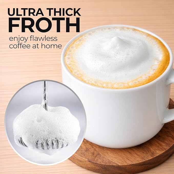 Zulay Kitchen Rechargeable Milk Frother Handheld - Frother Wand, Drink Mixer, Electric Whisk Frother, for Cappuccinos, Matcha & Protein Powder - Ultra Metal 4 Whisk, 1800mAh Black