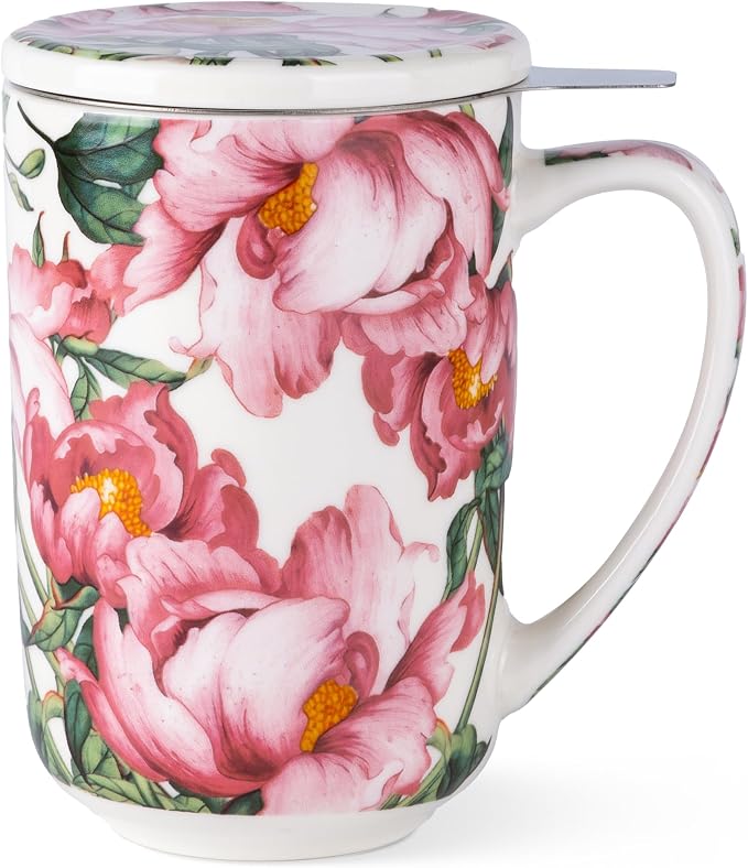 AmorArc Tea Cup With Infuser and Lid, 18oz Loose Leaf Tea Mug With Steeper | Porcelain Tea Mug With Infuser and Lid, Large Strainer Tea Cup with Lid for Tea, Coffee Mug for House-warming Birthday Gift