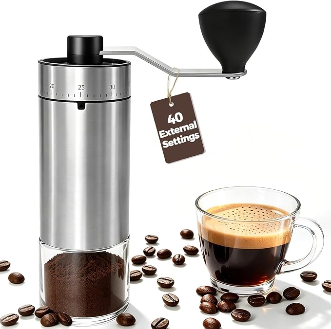 YQE Mini Manual Coffee Grinder with 40 External Grind Settings, Ceramic Conical Burr Hand Coffee Grinder, Portable Coffee Bean Mill for Espresso, Pour Over, French Press, Camping, Travel