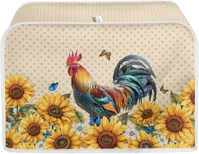 Rooster Sunflower Print Toaster Cover - Dustproof & Waterproof 2 Slice Small Appliance Cover