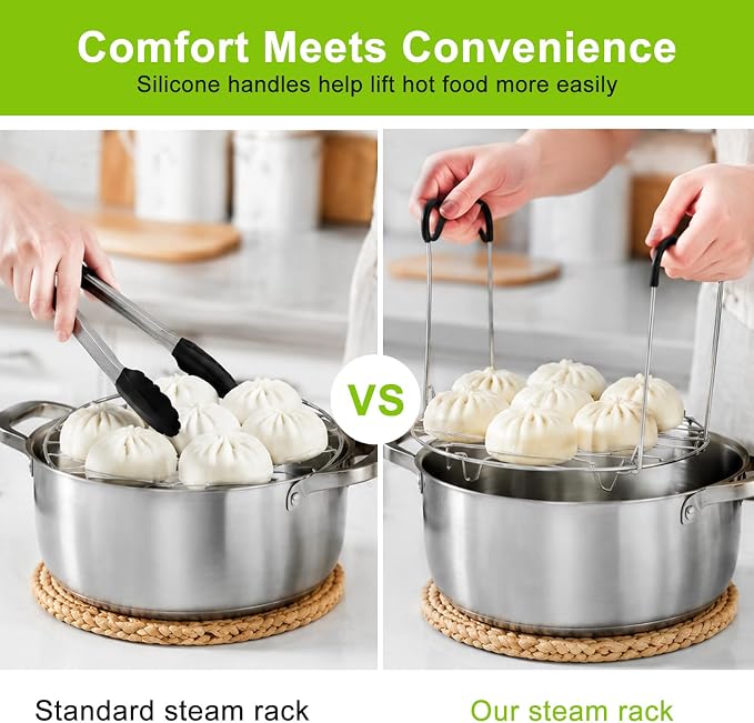Steamer Rack Trivet with Silicone Handle Compatible with Instant Pot, 6, 8 Quart Steamer Wire Cooling-Rack Trivet Accessory for Healthier Meals, Multi-Use Rack for Roasting & Serving