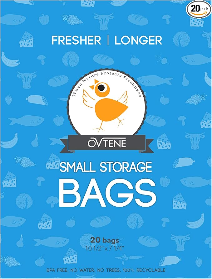 Food Storage Bags for Cheese, Meat, and Produce - Keeps Food Fresher Longer (20 Small bags 10.5"x7.25")