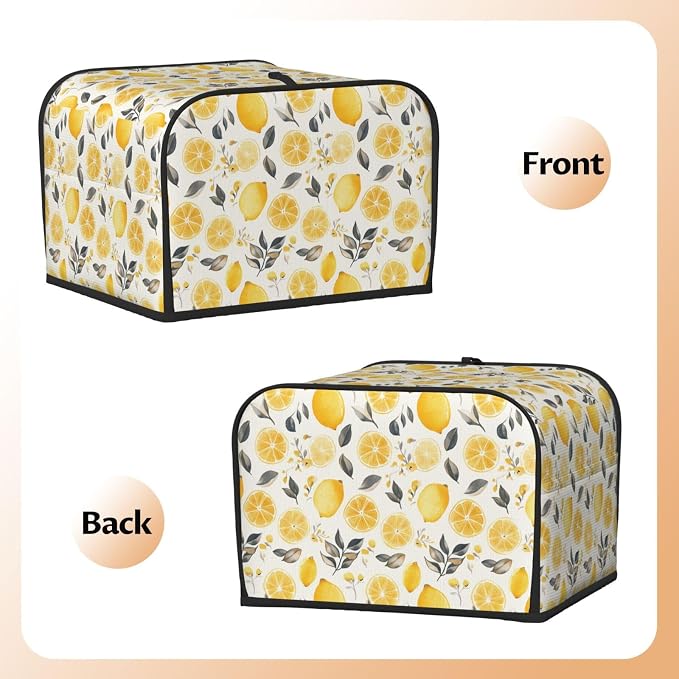 4 Slice Toaster Cover Lemon Watercolor Fruit Dust Proof Washable Kitchen Appliance Cover with Pocket, Oxford Fabric Countertop Toaster Protector for Standard Toasters Small Appliances