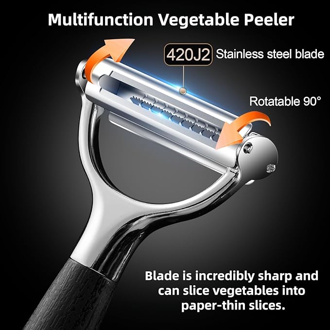 2-in-1 Julienne Peeler Vegetable Peeler for Kitchen | Versatility:Peeling and Shredding, Great for home cooks looking to make vegetable noodles, salad toppings or garnishes