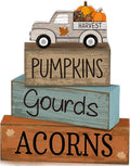 Lineshading 4 Pcs Fall Table Decoration for Home Rutic Fall Truck Decor | Rustic Farmhouse Block Signs, Stackable Pumpkins Gourds Acorns Design, Harvest Truck Theme for Seasonal Home Decor