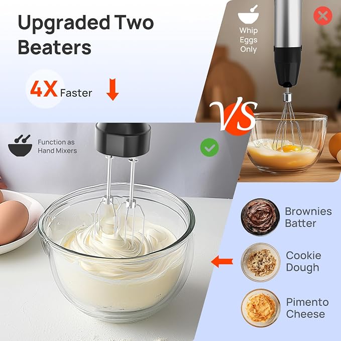 Consciot 4 in 1 Immersion Hand Blender Max 1100W, Corded Stick Emulsifier with Entire Stainless Steel Blender Shaft, Trigger Speed Control, For Blending, Beating, Frothing, Mixing & More, Non-BPA | Corded Stick Emulsifier with Entire Stainless Steel Bl...