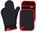 Oven Mitts and Pot Holders Set, Cooking Mitts, Heat Resistant Cooking Mitts and Pot Holders, Silicon Oven Gloves Set for Kitchen, Pure Cotton and Terrycloth Lining, Black, 4 Pcs Set