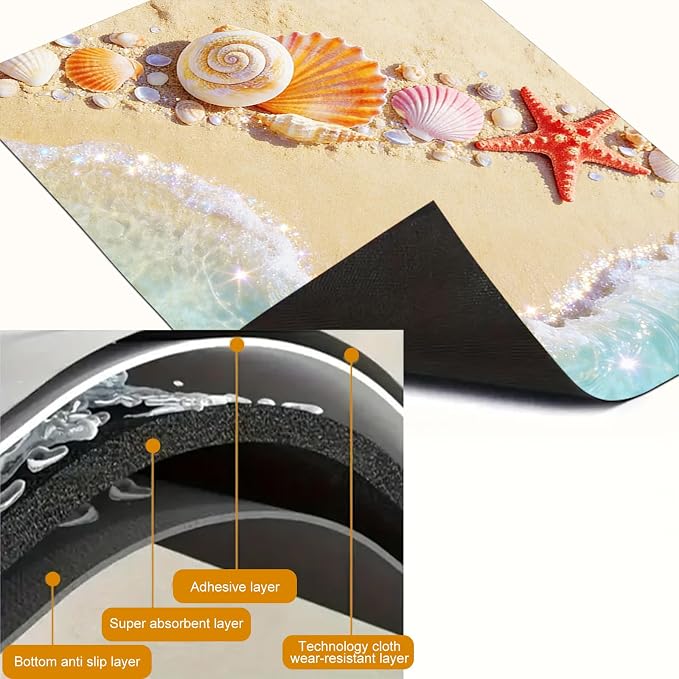 HOMETITUTE Summer Stove Top Covers for Electric Stove 28x20 Inches Heat Resistant Glass Cooktop Protector Pad Coastal Seashell Beach Decorative Stovetop Cover for Kitchen Coffee Bar Decor