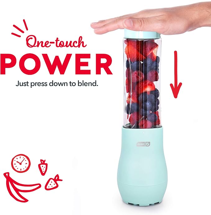 Dash Mighty Mini Blender - Small Personal Blender for Smoothies, Protein Shakes & Frozen Fruit with Travel Lid-Stainless Steel Blades, BPA Free Tritan™ Cup - 10 Ounce - Aqua