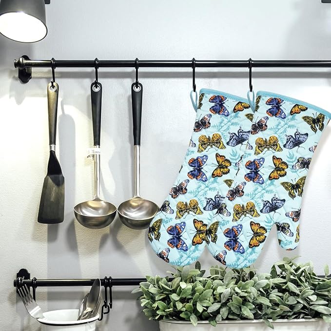 Oven Mitts Cotton Fashion Cute Butterfly Design 1 Pair | Heat Resistant Oven Gloves Safe Cooking Baking Grilling Barbecue Machine Washable Pot holders Christmas Gift (Butterfly)