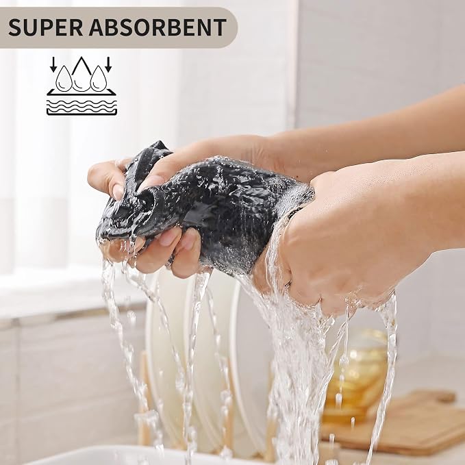 Kitinjoy 100% Cotton Waffle 6-Pack Kitchen Towels, 13" x 28", Black | Super Soft, Ultra-Absorbent, Fast Drying, lightweight, Quick Drying Kitchen Hand Towels