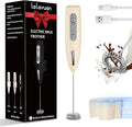 Electric Milk Frother, Three speed adjustment, USB Rechargeable Cordless Hand Blender with Sticky Stand Included, Portable Kitchen Stainless Steel Egg Beater, Mixed Drinks, Coffee Stirrers (Beige set)