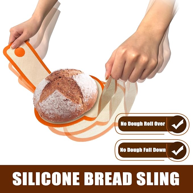 Silicone Bread Sling, Sourdough Transfer, Nonstick, 2 Pack Round | Easy Cleanup & Reusable Baking Mats, Sour Dough Tools & Supplies for Dutch Oven, Orange