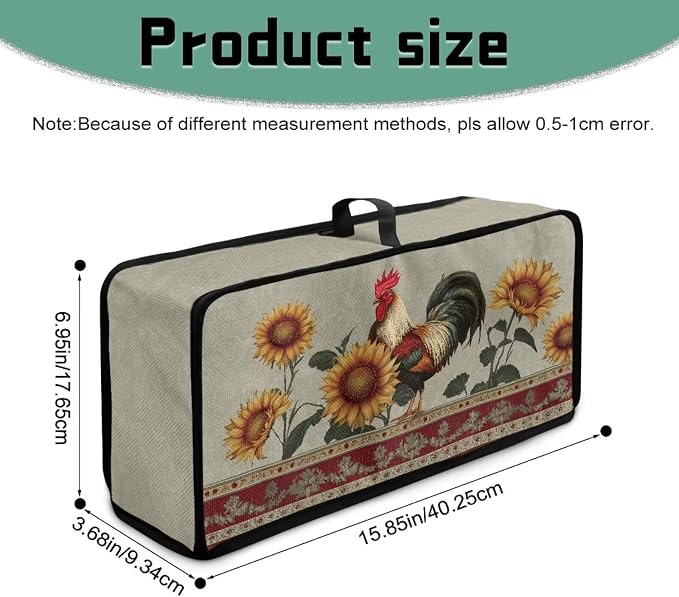 ZDCUSTOM Sunflower Rooster Printed 2 Slice Slim Toaster Cover with Top Handle Foldable Machine Washable Long Slot Slim Dust Covers for Most Toasters Small Appliance Cover for Kitchen Decor