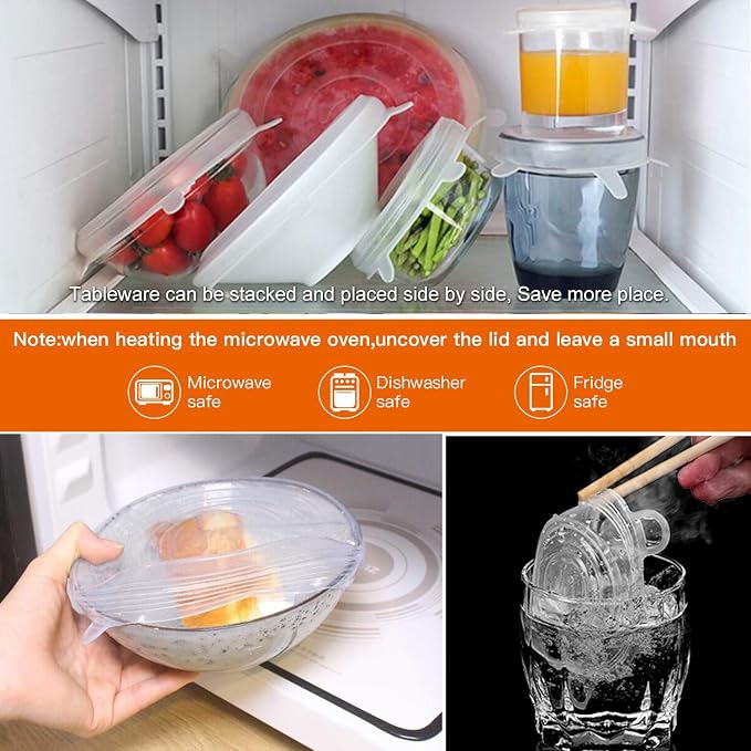 Longzon Silicone Stretch Lids 14 Pack Include 2Pcs Size up to 9.8'' Dia | 7 Different Sizes to Meet 2.6"-9.8''Dia, Reusable Durable Food Storage Covers for Bowl, Containers,Dishwasher & Freezer Safe