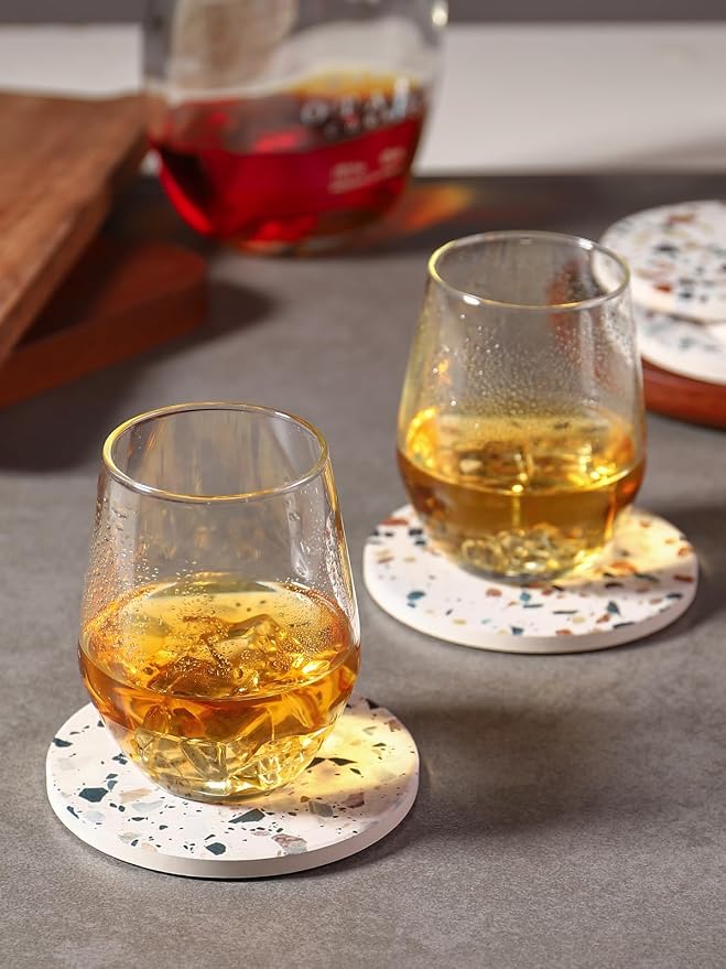 LIFVER Coasters Set of 6, Terrazzo Style Ceramic Drink Coasters with Holder | Set of 6 terrazzo coasters with holder, absorbent & non-slip cork back, protects tables from rings/scratches, stylish gift