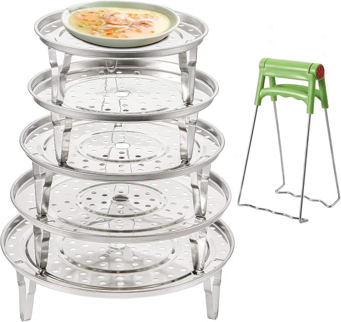 Yesland 5 Sizes 304 Stainless Steel Steamer Rack, Pressure Cooker Canner Rack & Cooling Rack with Detachable Legs, Round Pot Steaming Tray for Baking Cooking Steaming(7'' 7.5'' 8.5'' 9.25'' 10'')