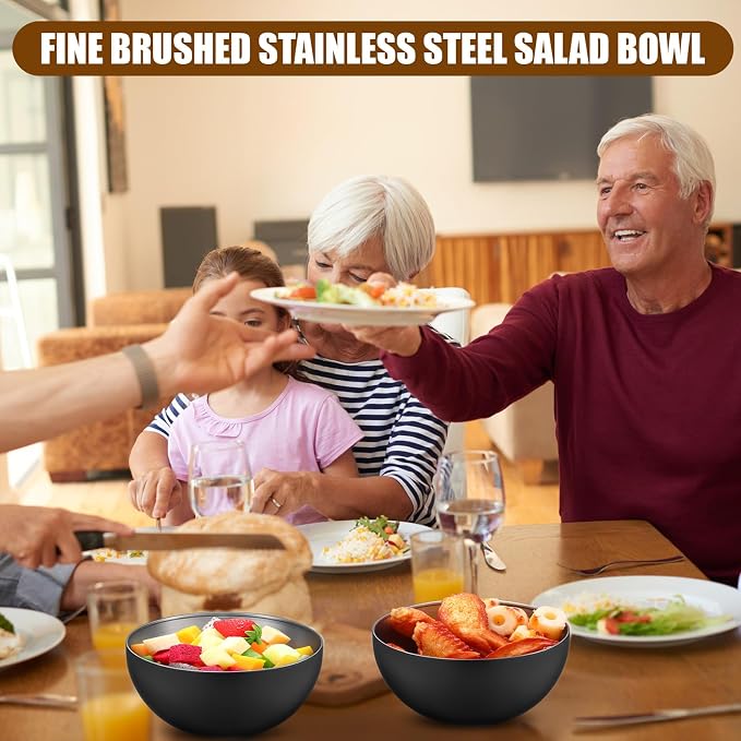 Nuogo 10 Pcs Black Bowls 5.9 Inch Stainless Steel Mixing Bowls Decorative Esthetician Bowl for Facial Metal Serving Bowl for Holiday Birthday Party Wedding Baking Prepping Salad Fruit Soup