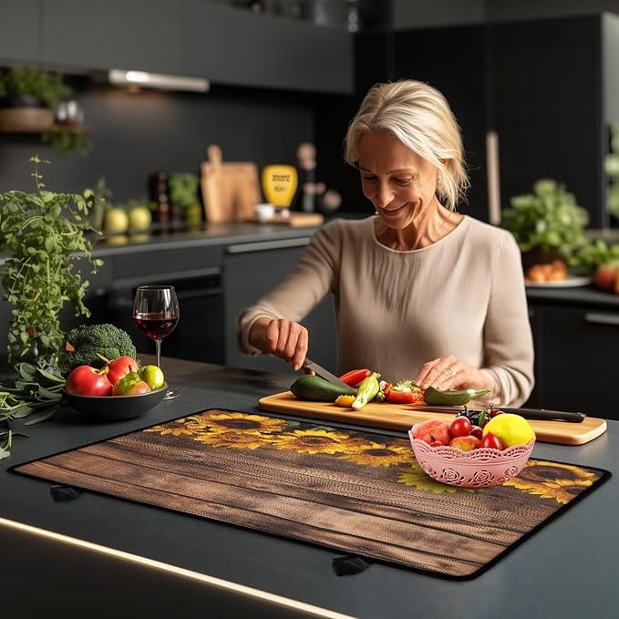 Vintage Sunflower Plank Print Stove Top Covers for Electric Stove Stain Resistant Cooktop Cover 29.18 x 20.96 inch Stovetop Protector Pad Coffee Machine Mat for Flat RV Range