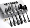 72 PCS NO-FADING Black Silverware Set with Steak Knives-Flatware for 12 | Titanium Black Finish, Rust Resistant, Food-Grade Stainless Steel Cutlery Utensils Set, Mirror Polished & Dishwasher Safe