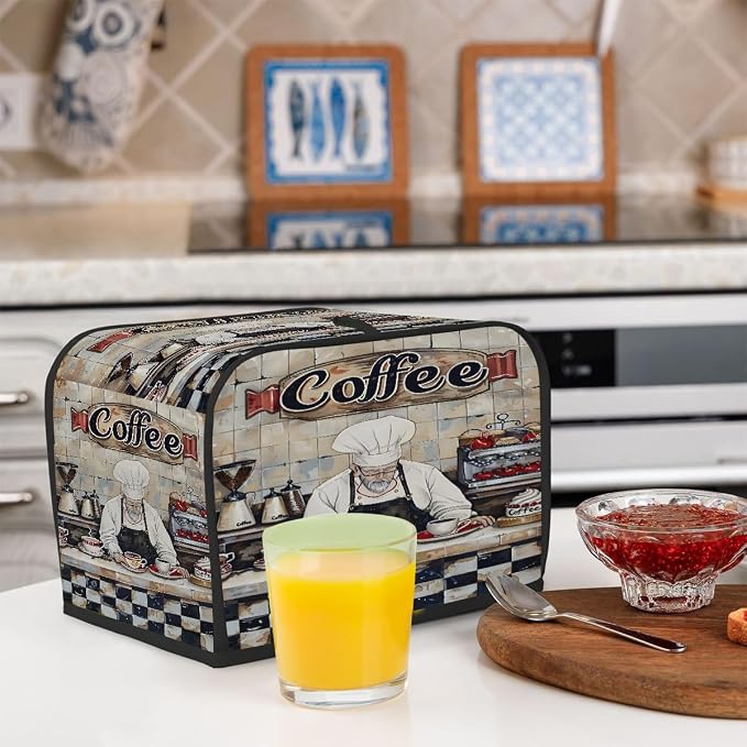 4 Slice Toaster Cover Chef Black And White Design Toaster Covers Two Slice Wide Slot Waterproof and Dustproof Covers for Wide Slot Toasters and Small Appliances Kitchen Decor Gifts