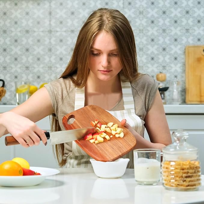 Small Acacia Wood Cutting Boards for Kitchen with Hanging | Mini Wooden Cutting Board for Vegetables, Fruit, Bread, Meat - BPA Free, 9" x 6.5"