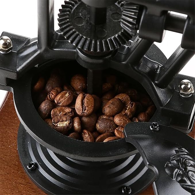 Vintage Manual Coffee Grinder with Cast Iron Ferris Wheel Hand Crank, Wooden Coffee Mill with Ceramic Burr, Adjustable Grind Size for Espresso, French Press, Pour Over, Home Barista Coffee Gift