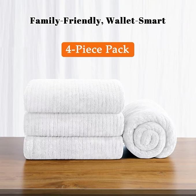 4 Pack Bath Towels Set 35 x 70in Extra Large, Ultra Soft Microfiber | Luxury Thick High Absorbent and Quick Dry Bath Sheet for Bathroom, Beach, Yoga, Sport,SPA, Fitness, White